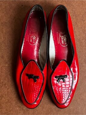 Belgian Shoes Midinette Red Croc-Embossed Leather Loafers Flats Womens Size 8N